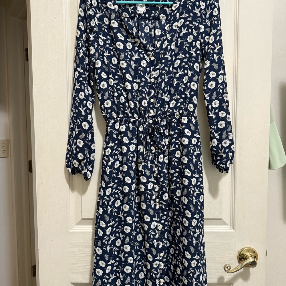 GAP Blue V-Neck Long Sleeve Sundress